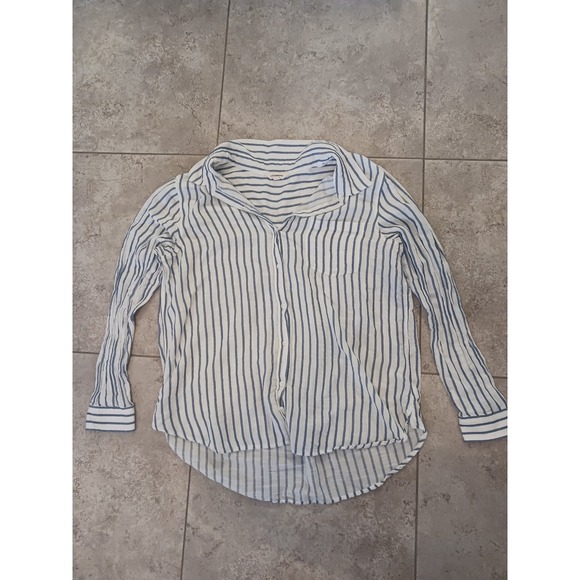 Lucky Brand Tops - Lucky Brand Womens XL Blue White Striped Button Down Long Sleeve Shirt Top